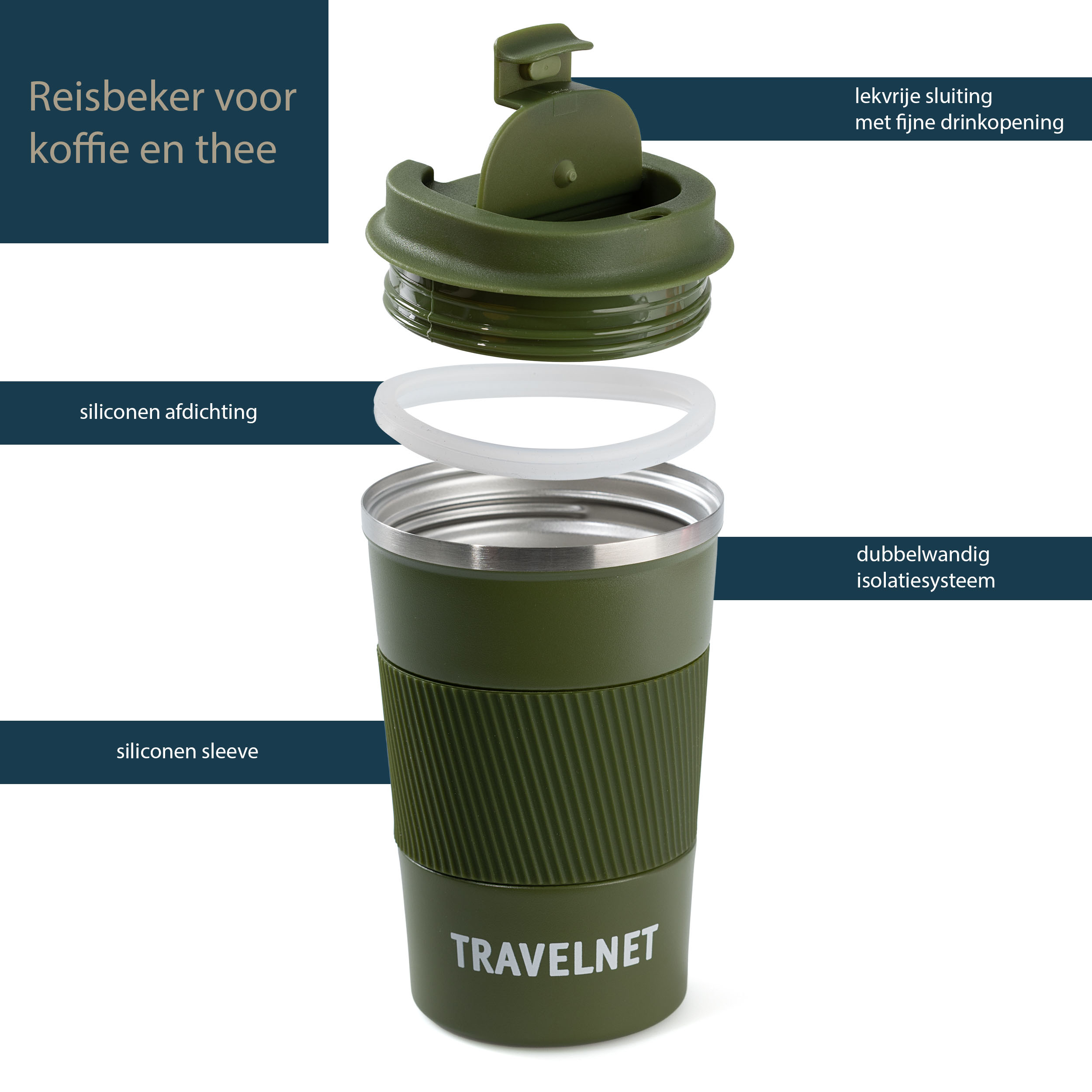 Travelnet thermosbeker – koffiebeker voor onderweg – reisbeker voor koffie en thee – 380 ml – roestvrij staal – Image 7