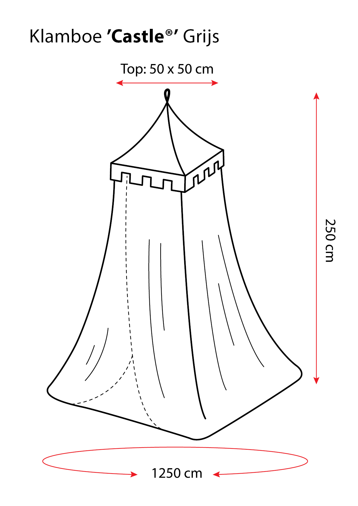 Deconet klamboe Castle - Topframe 50x50cm/ 1250cm Omtrek GRIJS- 1- 2 pers - Image 2